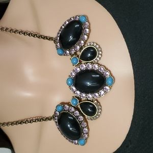 J. Crew Black, Purple & Blue Rhinestone Statement Necklace